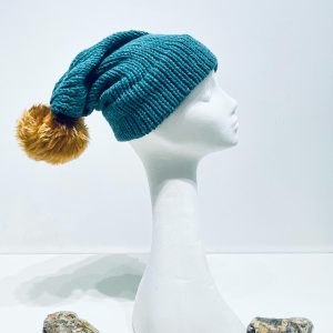 Slouchy Style Knitted Wide Brim Hat with detachable bobble